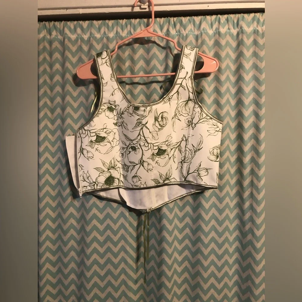 Scarlet Darkness spring floral print green white corset top RenFest cosplay - Picture 7 of 12